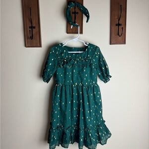 Janie and Jack Green Dress & Headband with Gold Details